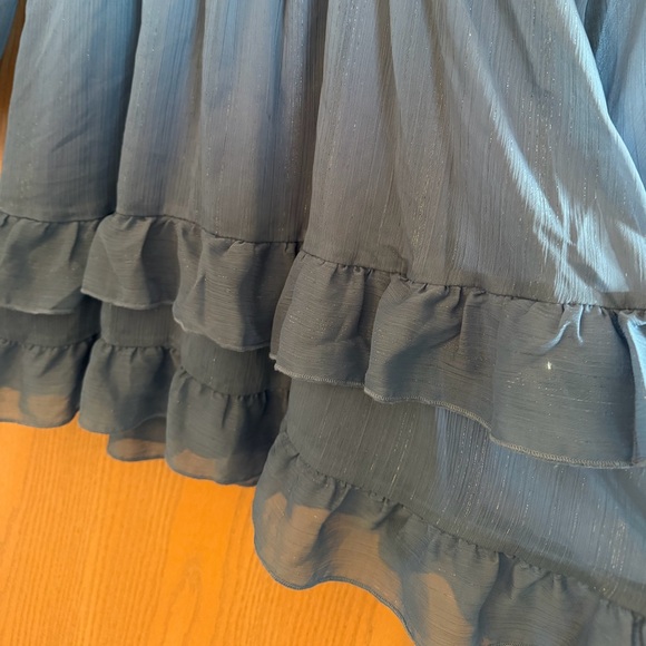 ALTAR’D STATE Like New Dusty Blue Sparkle Ruffle Long Sleeve Mini Dress Size L - Picture 3 of 10